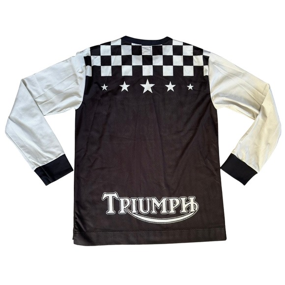 NWOT Triumph Motorcycle Sawyer Heritage Racing Jersey Checkered Sz M Black - Picture 8 of 8